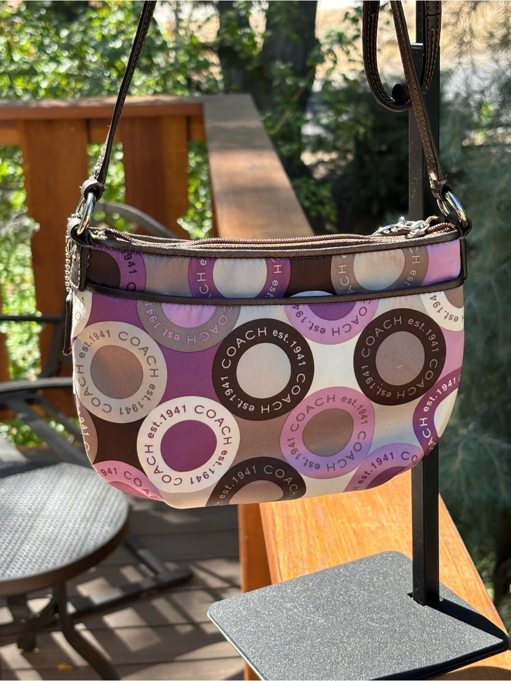 COACH Pink, Purple & Brown Circle Print Shoulder Bag